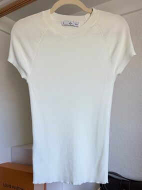 Mango Cream Ribbed Crewneck Short Sleeve Top - MNGO